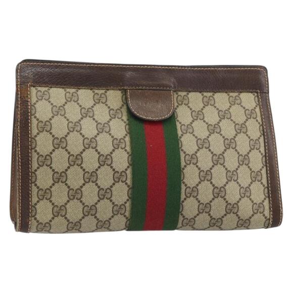 GUCCI GG Supreme Web Sherry Line Bag PVC Beige Red 37 014 2125 Auth ar13858